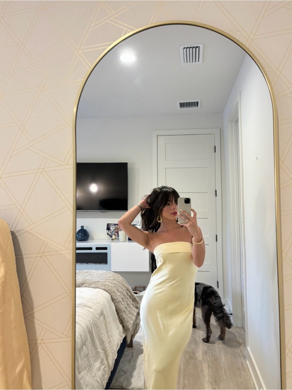 Strapless Satin Slip Dress in Butter Yellow